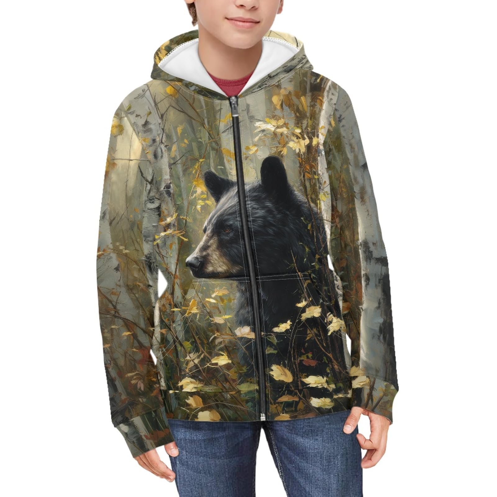 Suobstales Kids Soft Zip-Up Hoodie for Boys 6-16 Years Hooded Sweatshirt Fall Cardigan Jacket with Pockets