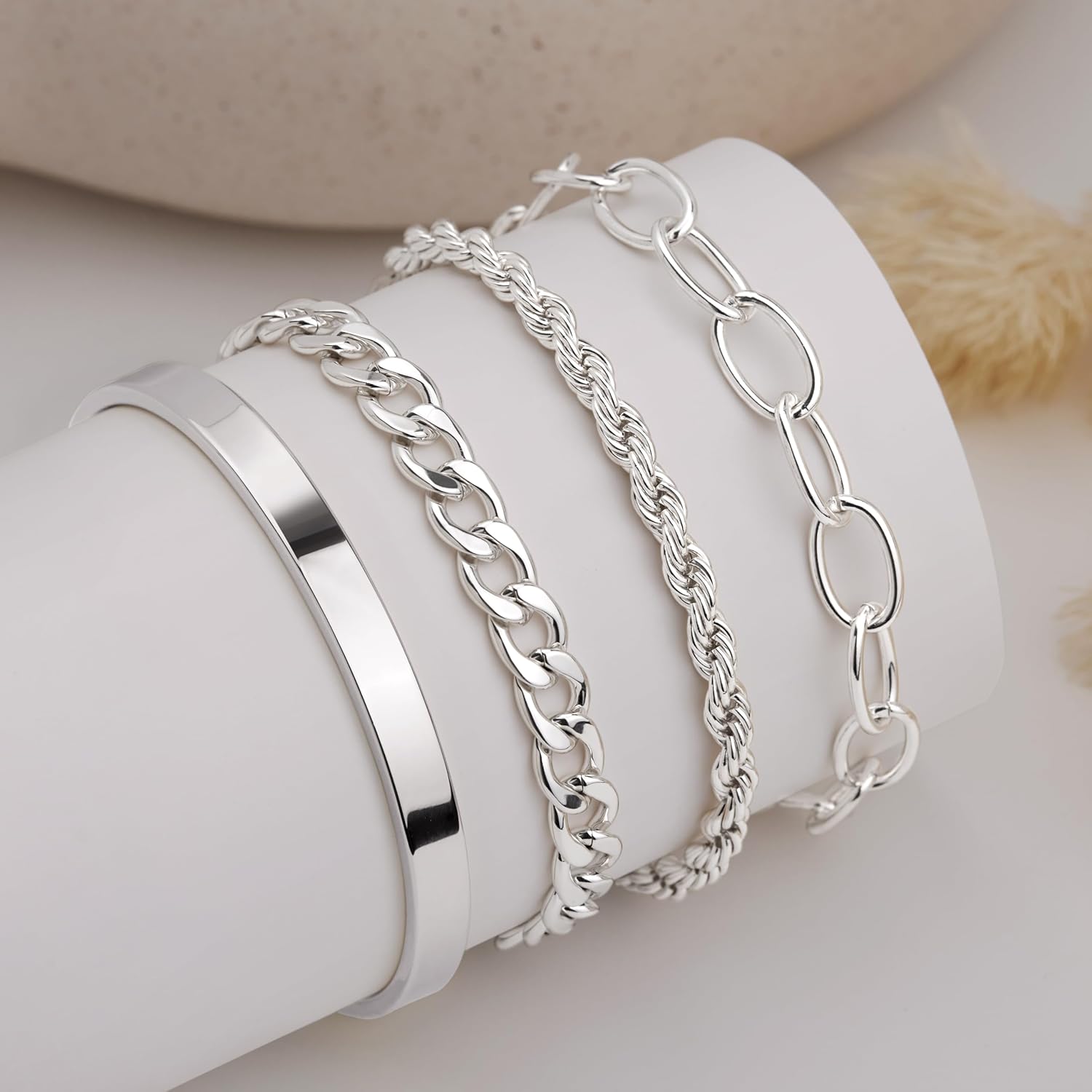 Gold Chunky Stack Bracelets for Women Non Tarnish, 14K Gold Plated Bracelets Set for Women Stackable, Waterproof Layered Trendy Dainty Cuff Cuban Link Chain Paperclip Bracelet Pack for Jewelry Gifts - Image 6