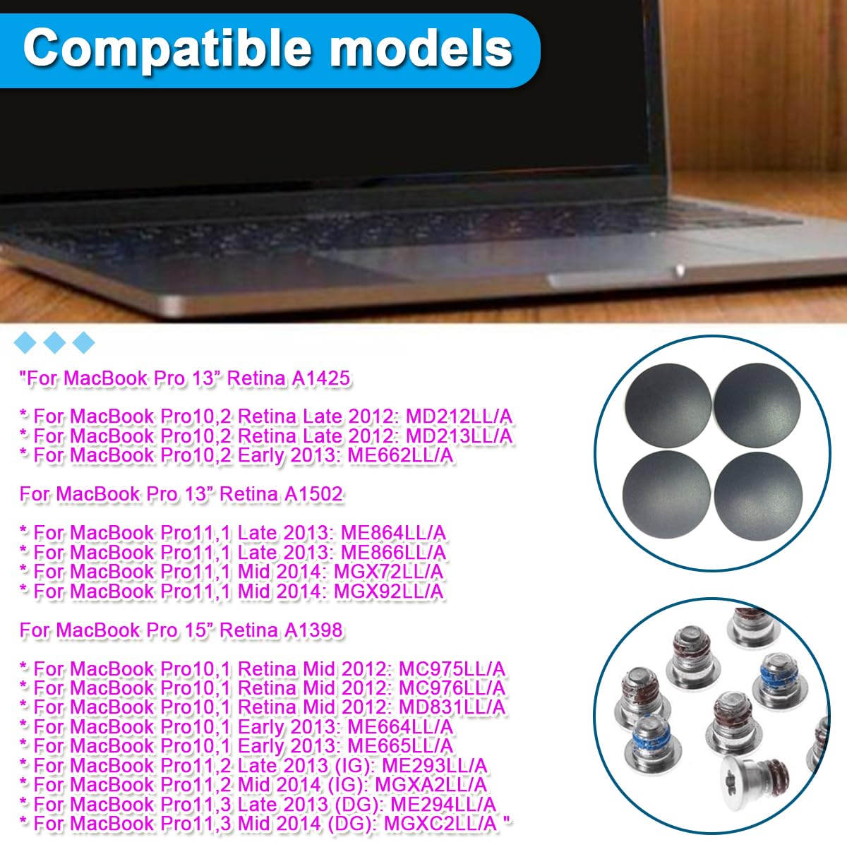 31 Pcs La Base de Goma Inferior de Goma de Goma y Tornillos, reemplazo de reemplazo de reemplazo para MacBook Pro 13 "15 '' A1425 A1502 A1398 2012 2013 2014 2015 Año （Destornillador P5）