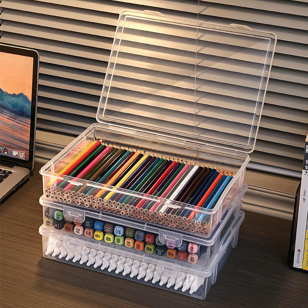 Boîte à Crayons Empilables Transparentes 3 Pièces Boite Rangement Feutre en Plastique Rangement Stylo Bureau Transparent Boîte de Rangement Crayon de Couleur pour Ranger Crayons, Pinceaux