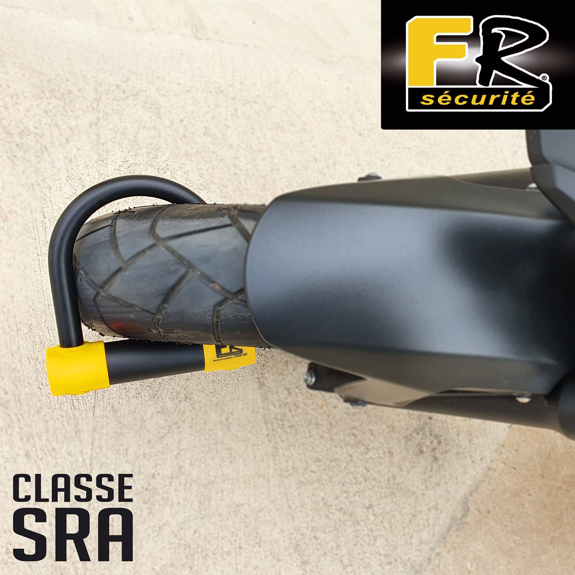 FR SÉCURITÉ FR120S Antivol Moto Homologué SRA, Haute Sécurité, U Ø18 en Acier Cémenté, Double Verrouillage avec Serrure Anti-Crochetage, Antivol Vélo U Robuste, Scooter et Vélo Électrique 120x120mm