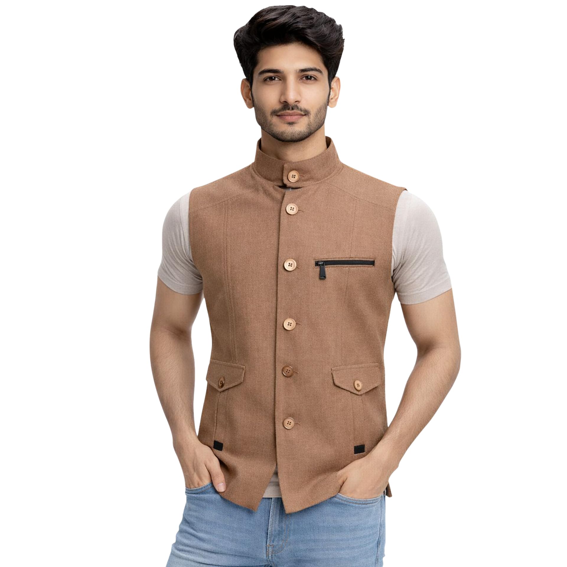 d.dot Nehru Jacket - Timeless Style & Versatility |Jaquard Modi Jacket | Ethnic Sleeveless Coat for Formal & Casual Wear(BROWN)-picture-36