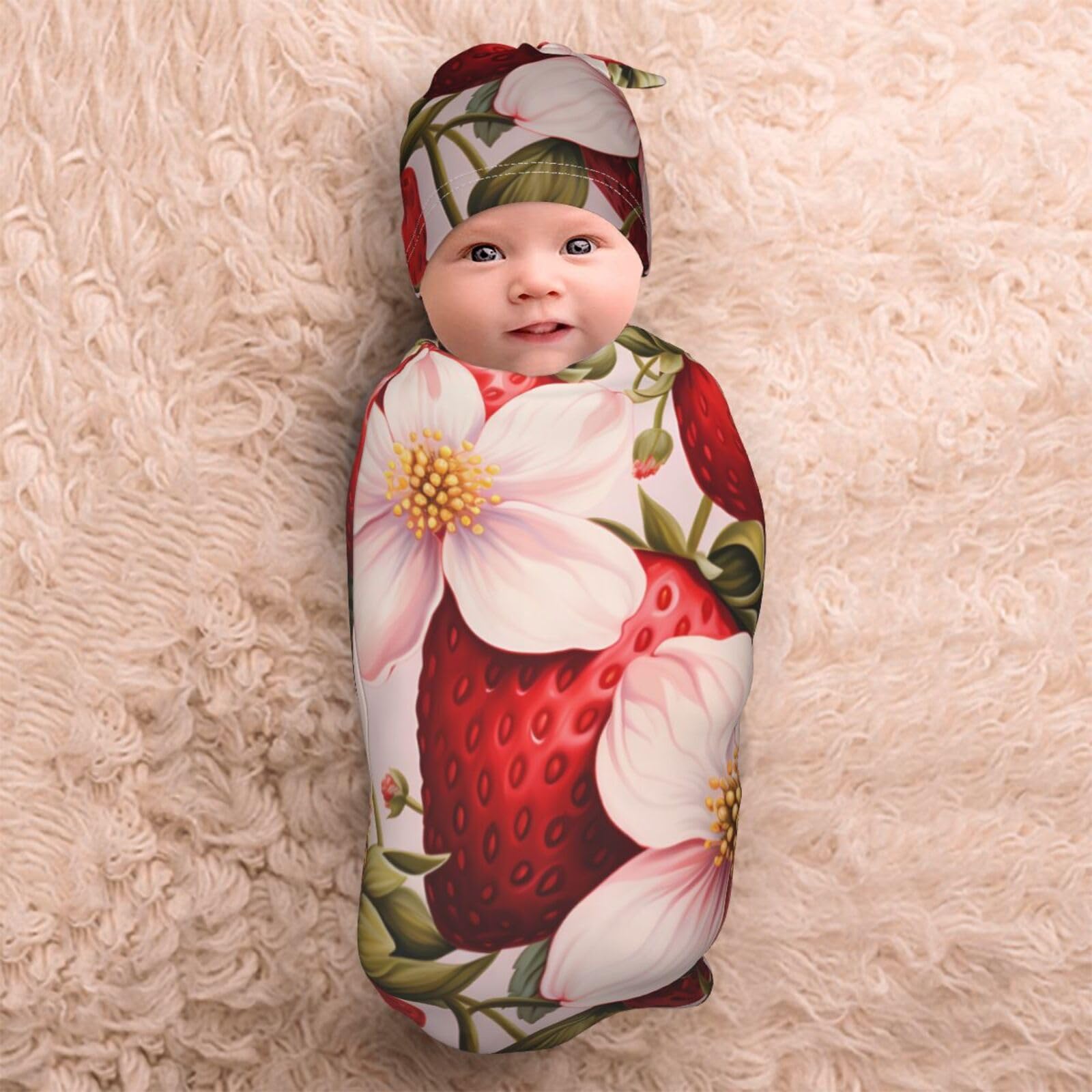 3d fragola Swaddle coperta e cappello set per neonati avvolgente accogliente per neonati bambino comfort 29x53 cm