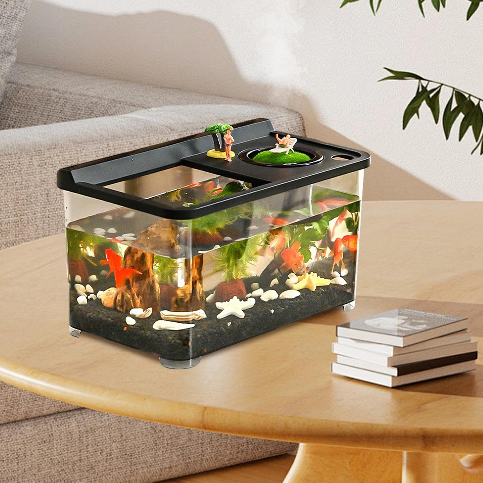 Aquarium pour Betta avec Éclairage 3 Couleurs Aquarium Haute Transparence | Écosystème Élégant pour Bureau Maison Entrée Chambre à Coucher