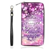 BWOOLL Christian Quote Bible Verse Proverbs 31:25 Print Wallet for Women Large Capacity Wallet Credit Card Holder PU Leather Zipper Clutch Purse Phone Wallet