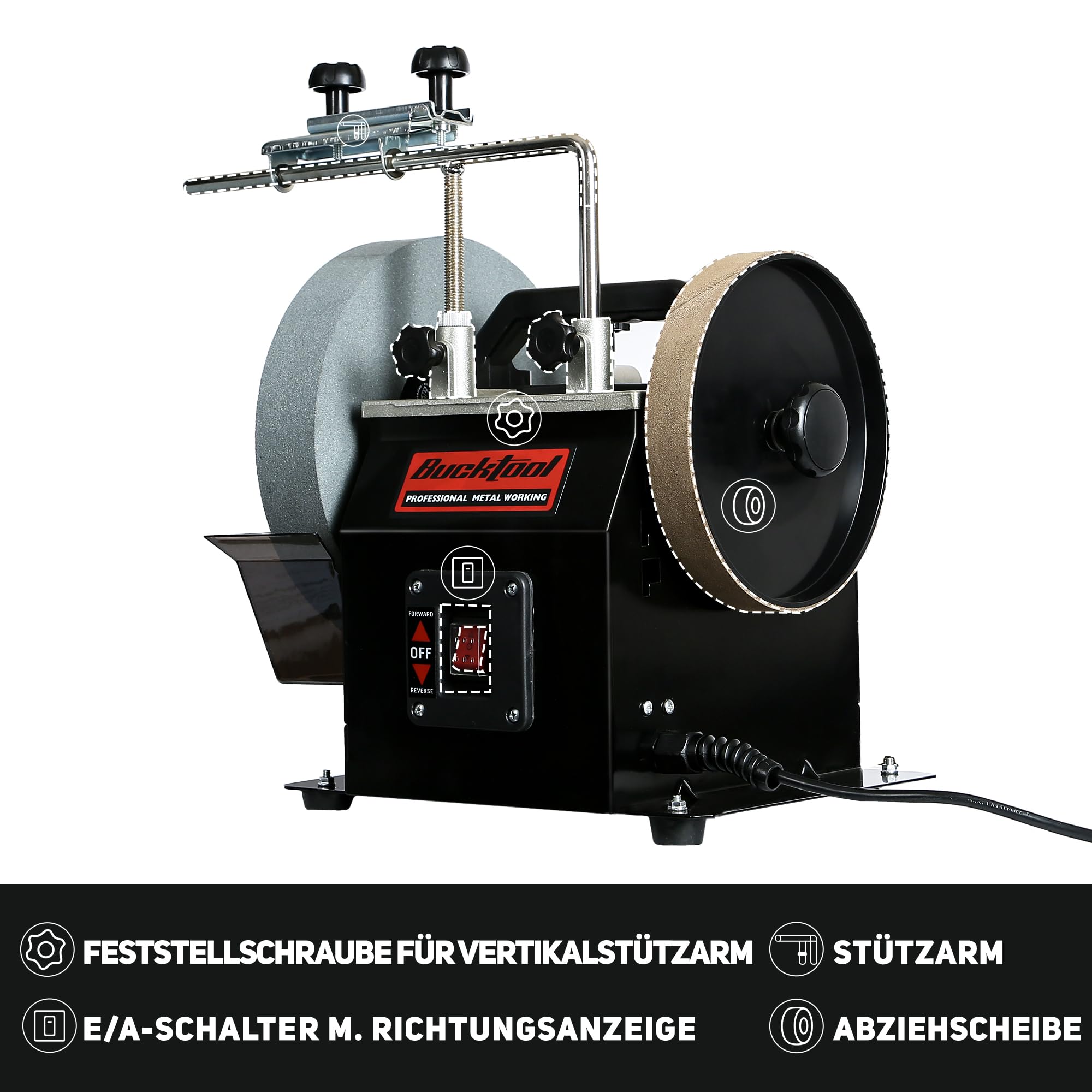 Bucktool SCM8101 Two-Direction Water Cooled Wet and Dry Sharpener 250mm électrique humide pierre meuleuse, système d'aiguisage et d'affûtage 180W, machine de meulage refroidie par eau 230~240V