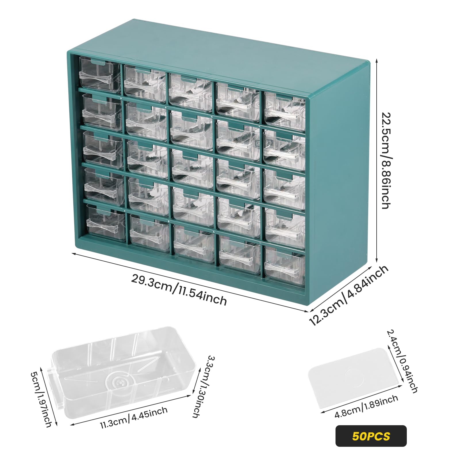 Organizador de almacenamiento de hardware de 25 compartimentos visible, organizador de tornillos de 25 cajones, gabinete para garaje, cobertizo, caja de herramientas de bricolaje, cajón de plástico