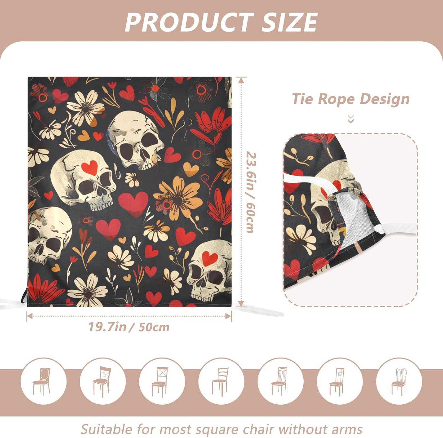 ALAZA Skulls Hearts Flowers Chair Back Cover Set of 6, Washable Reusable Removable Chair Slipcovers Decorative Chair Cover for Home Kitchen Wedding Party
