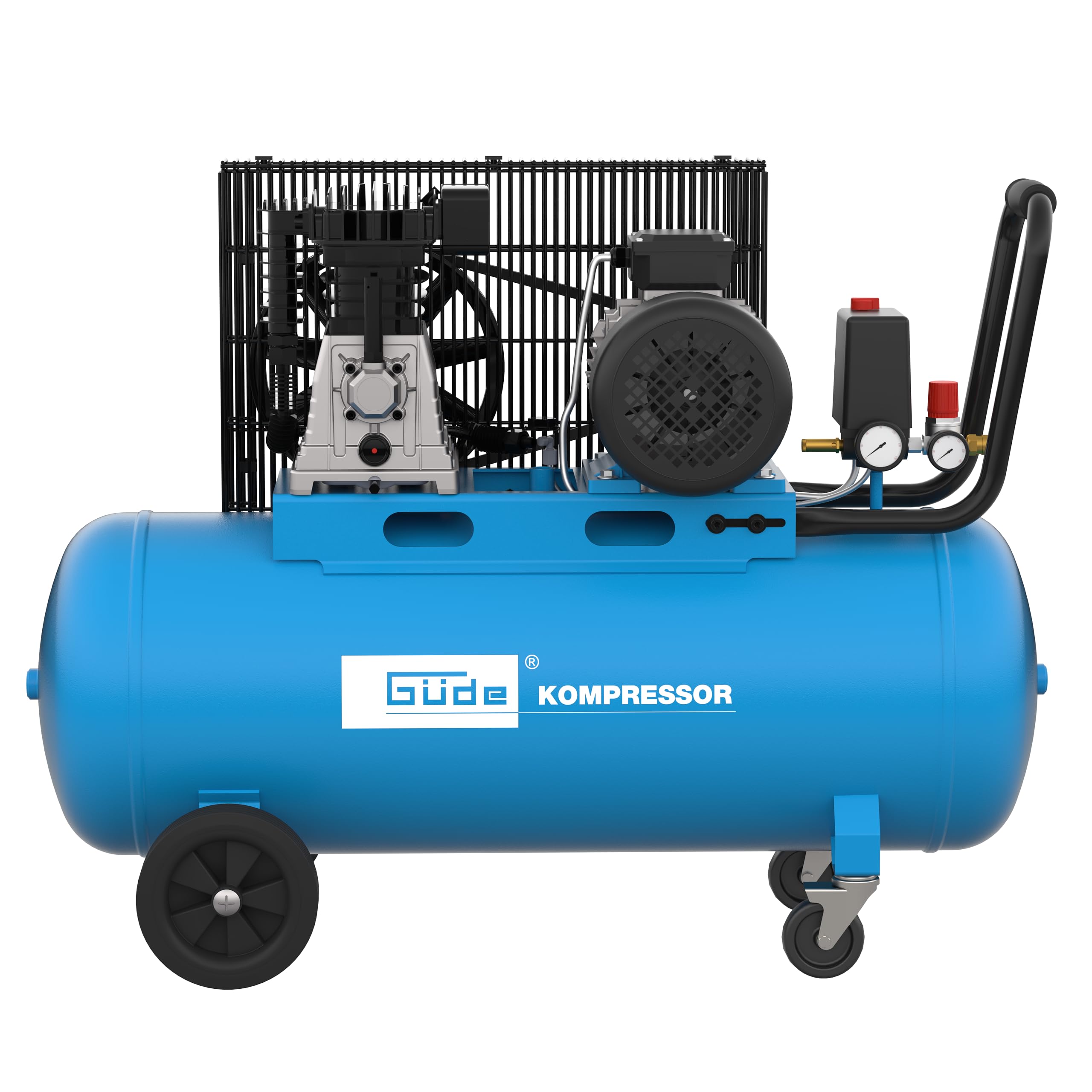 Güde Kompressor 580/10/100 H/ 400V (3000 W, 100 l Kessel, ölgeschmiertes 2-Zylinder-Aggregat, Riemenantrieb, max. 10 bar, eff. Liefermenge 400 l/min, Druckminderer, 2 Manometer, 2 Druckluftkupplungen)