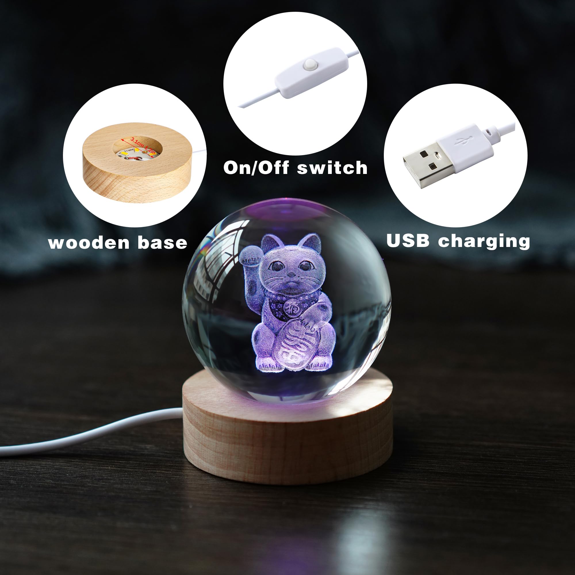 Amazon.co.jp: ZEERSHEE 3D 猫クリスタルボール ナイトライト