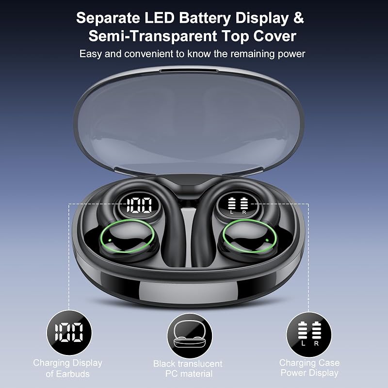 Wireless Earbuds, Bluetooth 5.4 Headphones Sport, Over Ear Buds With ENC Noise Cancelling Mic, 48H, Wireless Earphone With Earhooks, Stereo Deep Bass, IP7 Waterproof for Workout Running, Black image 6