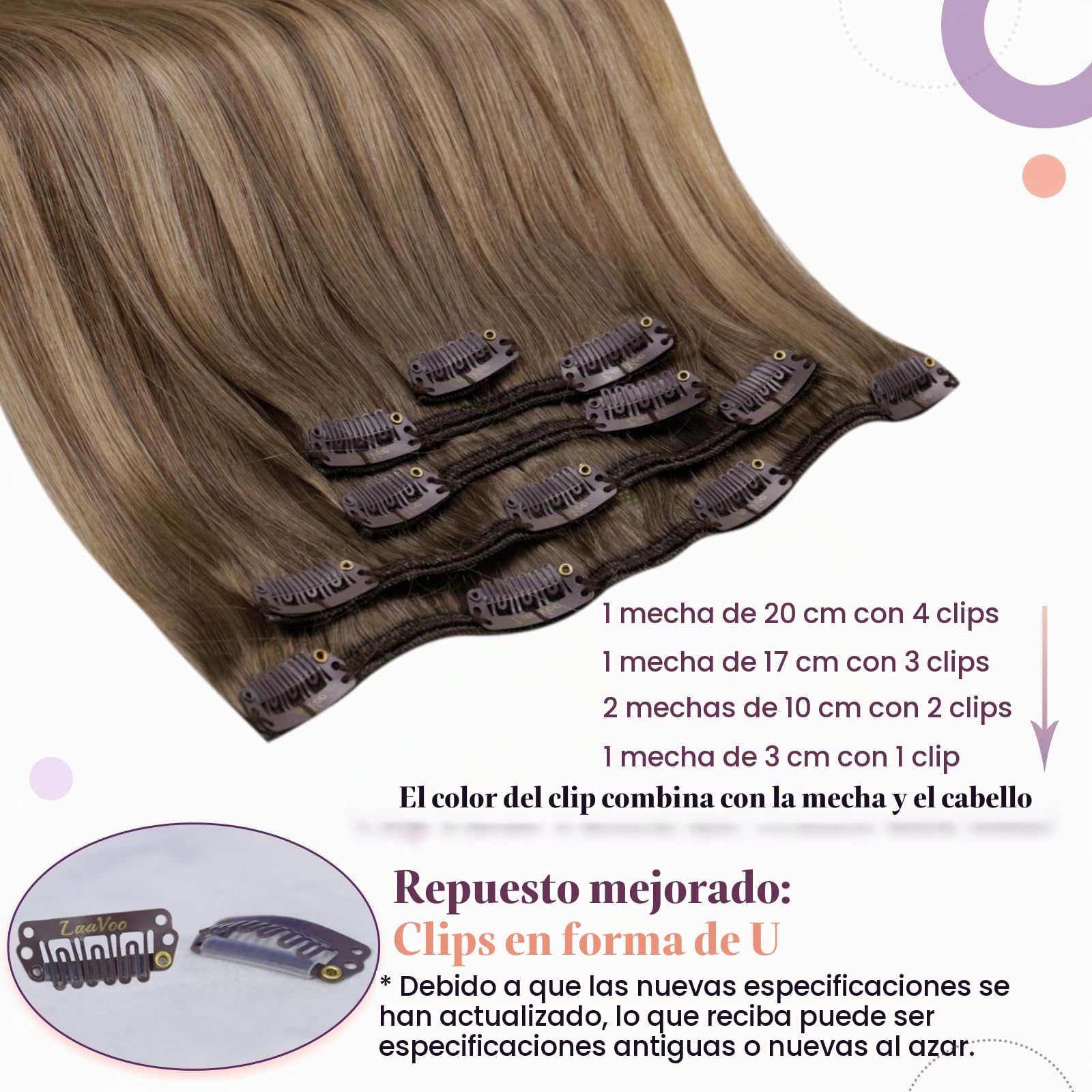 LaaVoo Extensiones de Clip de Pelo Natural Balayage Castaño Claro Ombre Rubio Dorado Extensiones Pelo Natural Corto Con Clip 30cm Liso 5 Pieza 70g #8/16/8