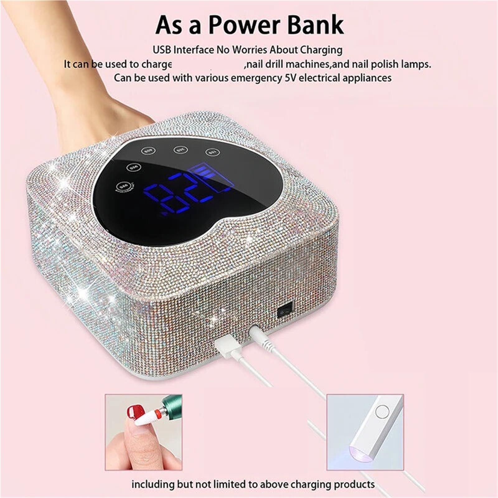 Lampa LED do paznokci, 30-diodowa akumulatorowa lampa UV do paznokci LED 72W, światło, serce z kryształkami i diamentowym żelem, suszarka, narzędzie manicure