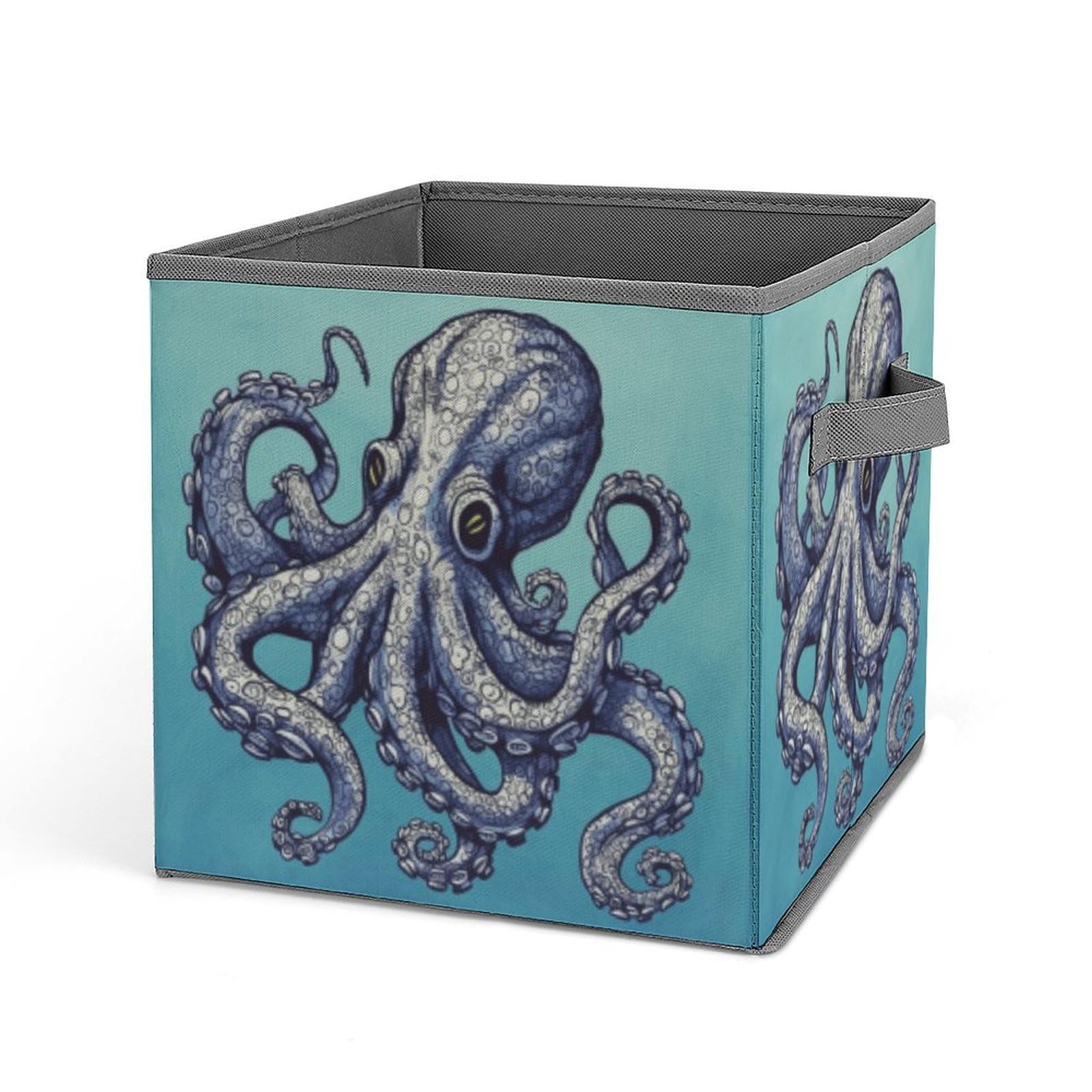 Octopus Design Storage Baskets Collapsible, Exquisite Pattern Cube Box, Canvas Fabric Storage Bins with Handles, Clothe Organizer Box for Home Decorative Office Bedroom