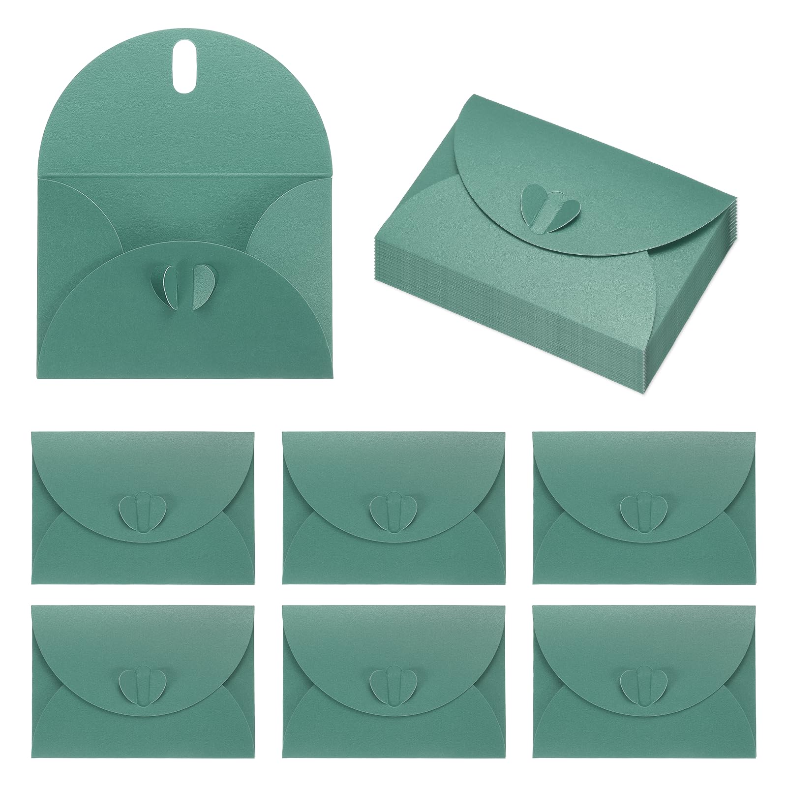 PATIKIL 4.1 x 2.8 Inch Mini Card Envelopes, 20Pcs Cute Envelopes Holder with Heart Clasp for Birthday Weddings Favors Business Greeting Cards, Dark Green