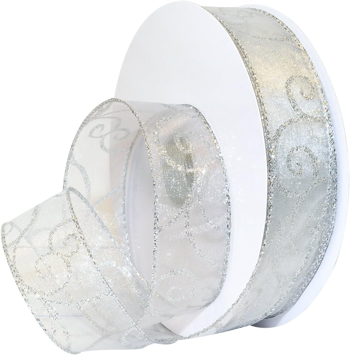 Amazon.com: Ribbon Traditions Glitter Swirl Scrolls Wired Ribbon 2 1/2 ...