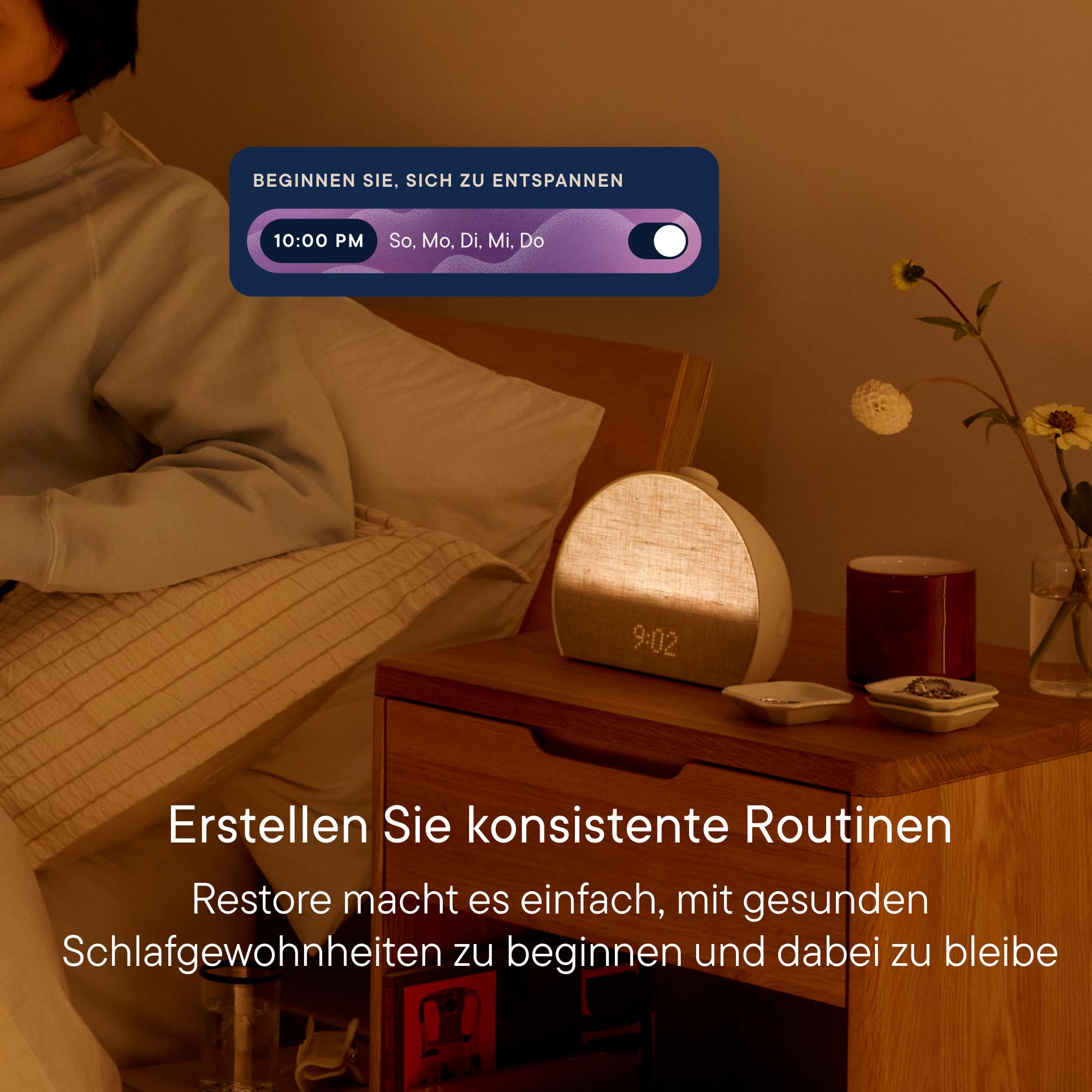 Hatch Restore 3 Sunrise-Alarmwecker und Wecker mit Soundmaschine & Smart-Licht – Weißes Rauschen, bildschirmfreie Schlafroutine