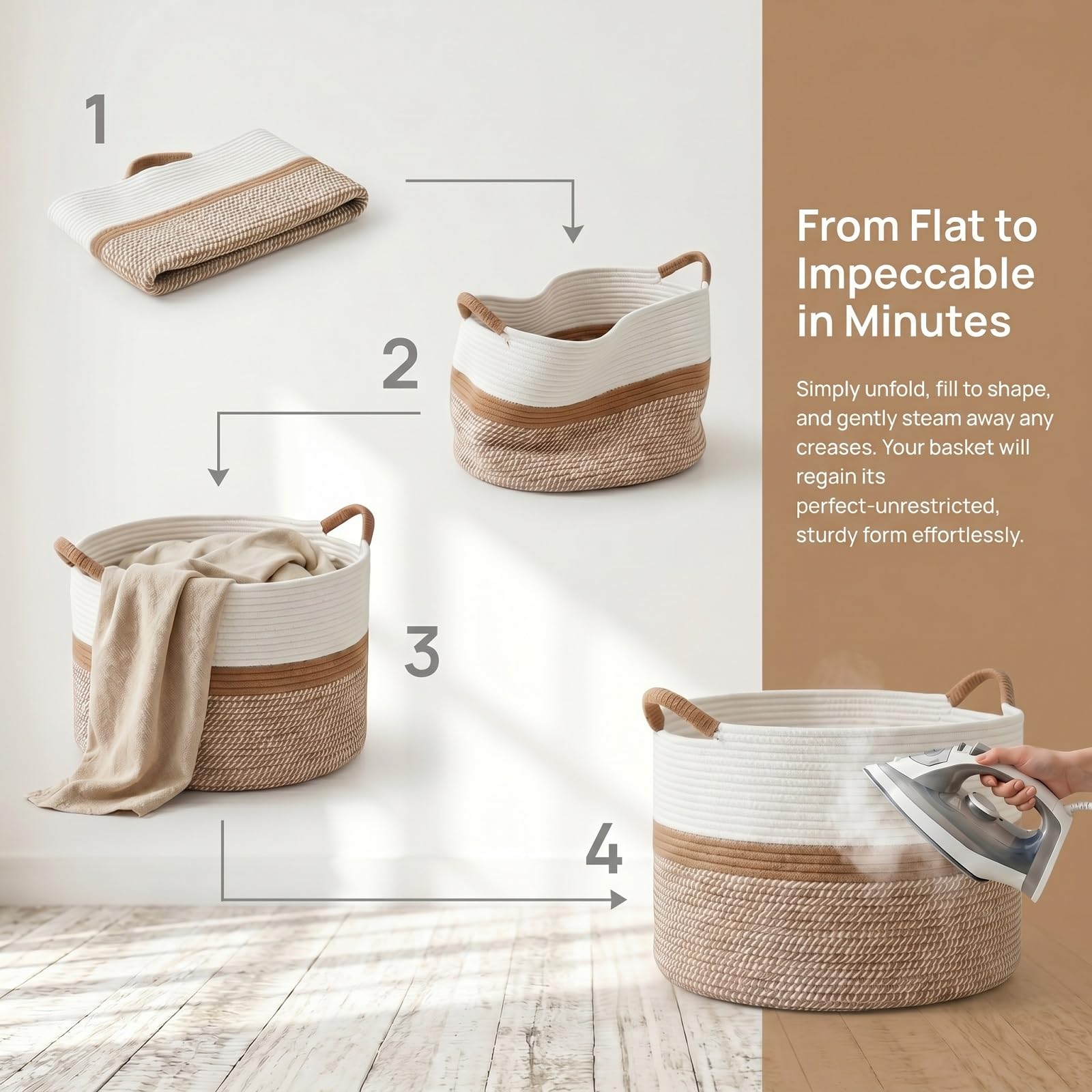 Levede Linen Drawstring Laundry Basket — Warm Beige - In-Room Setting
