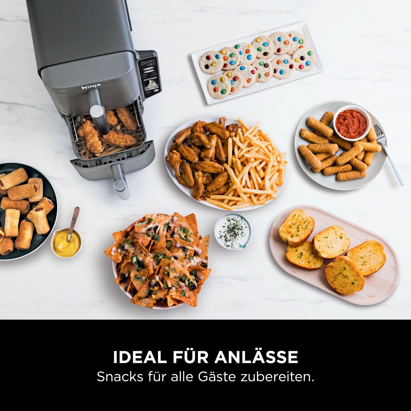 NINJA Double Stack XL Friteuse sans huile, friteuse verticale à 2 tiroirs, 4 niveaux cuisson, 2 tiroirs et 2 grilles, design compact, capacité de 9,5L, 6 fonctions de cuisson, 8 portions, gris SL400EU