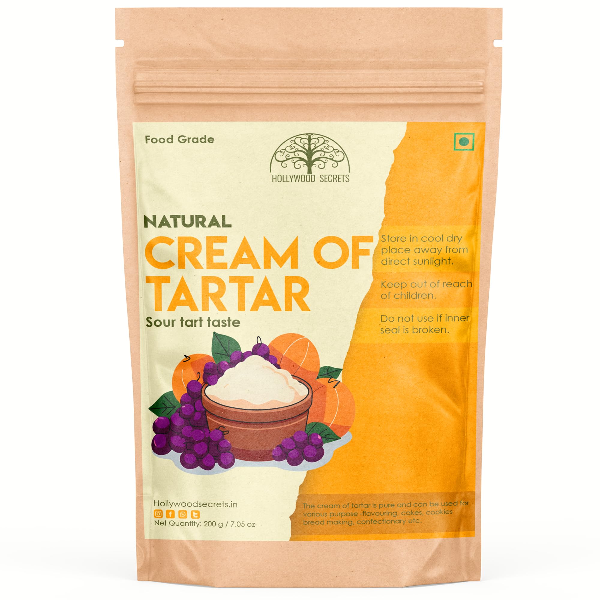 Hollywood Secrets Pure Cream Of Tartar (Potassium Bitartrate) Baking Cake 200gm