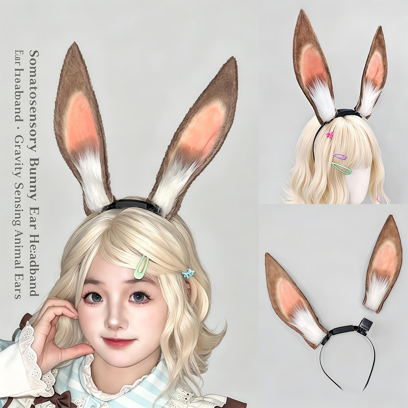 Juego de tocados para eventos de orejas con accesorios de vestir eléctricos para fiestas de disfraces, looks de fotos y escenario, disfraz de orejas de felpa, accesorio recargable, cosplay, convención