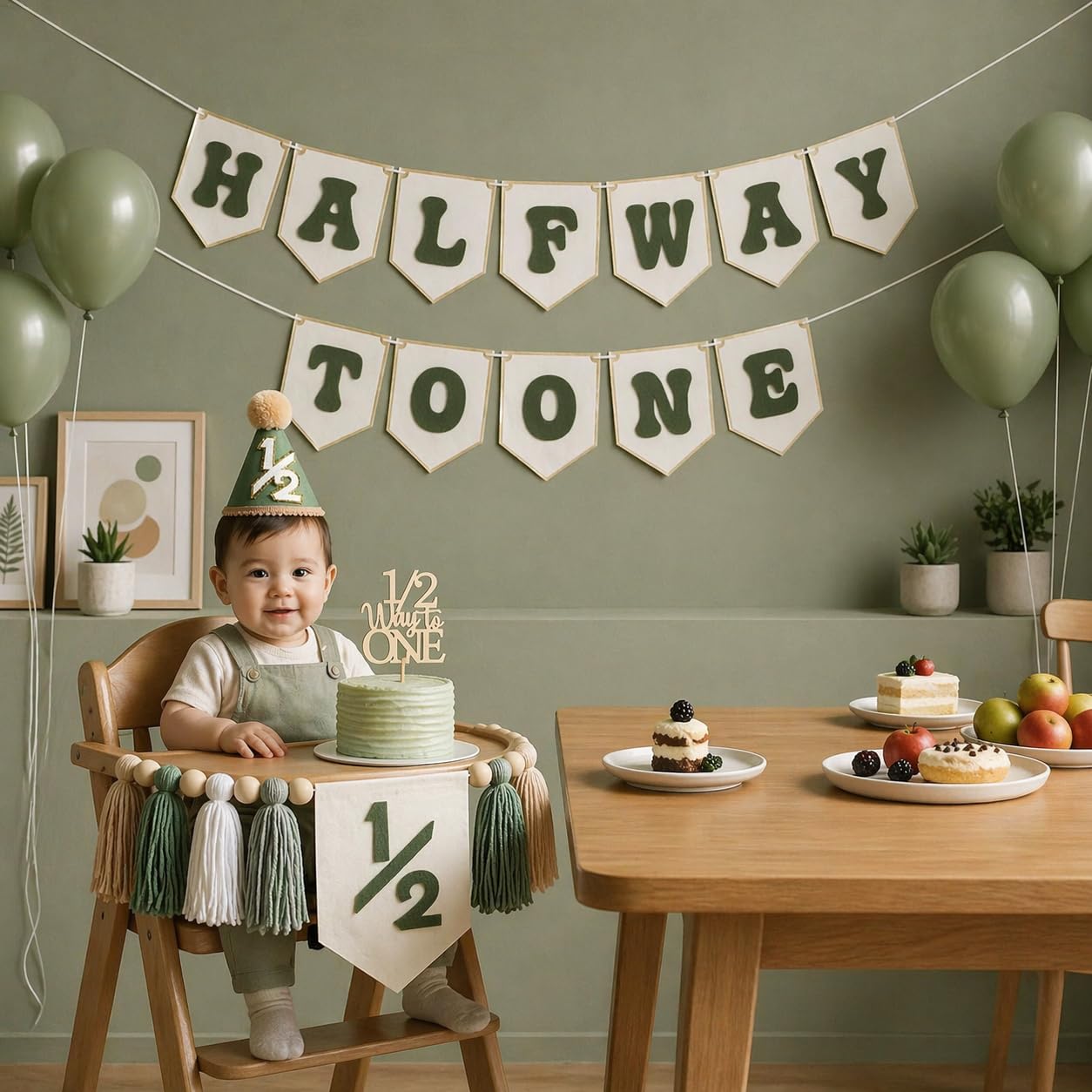 1/2 Birthday Decorations - Green Half Way Banner -2