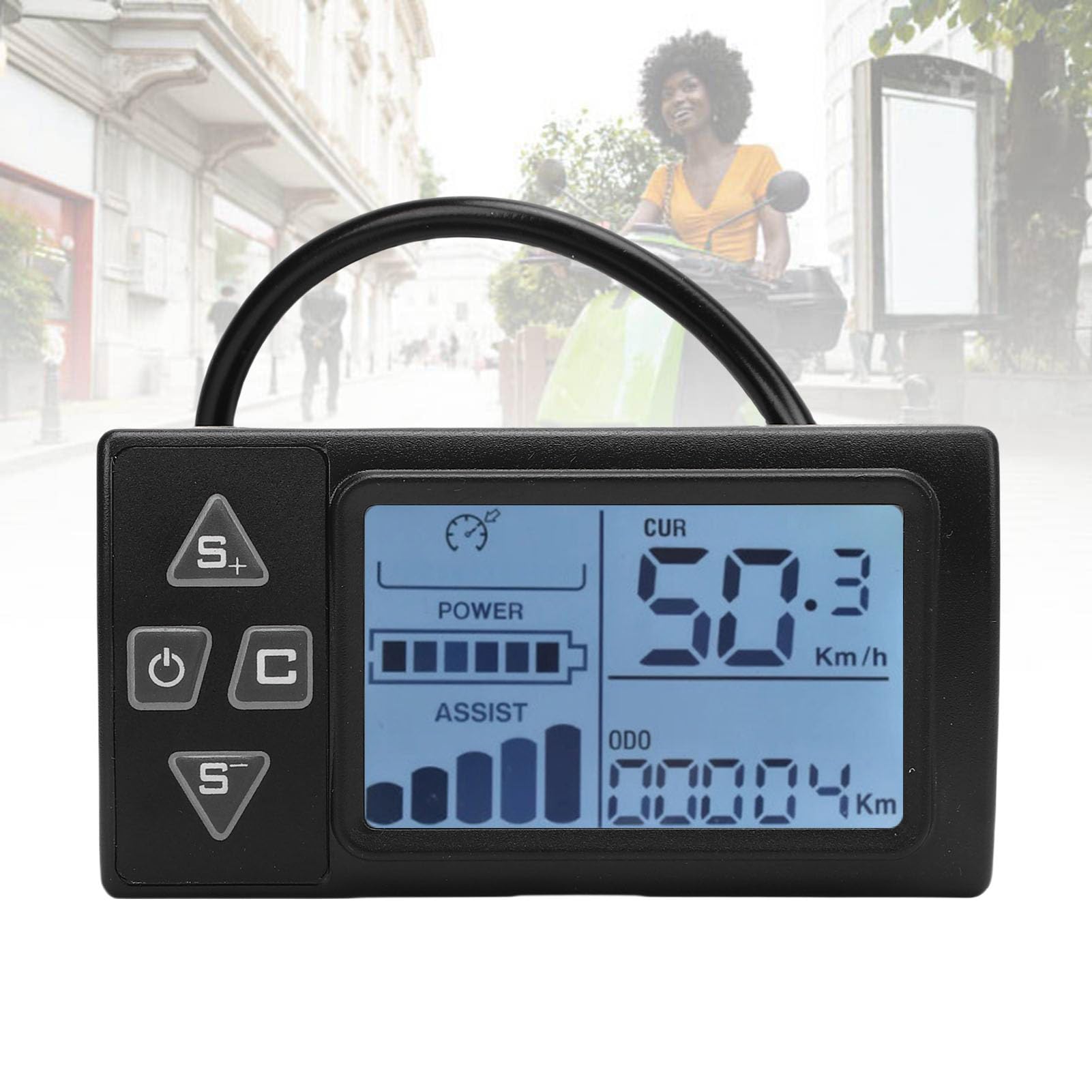 Buachois Display LCD per Bici Elettrica S861, Pannello LCD per Scooter Elettrico con Connettore SM, Materiale ABS, Display Grande e Leggibile, per Biciclette Elettriche e Scooter