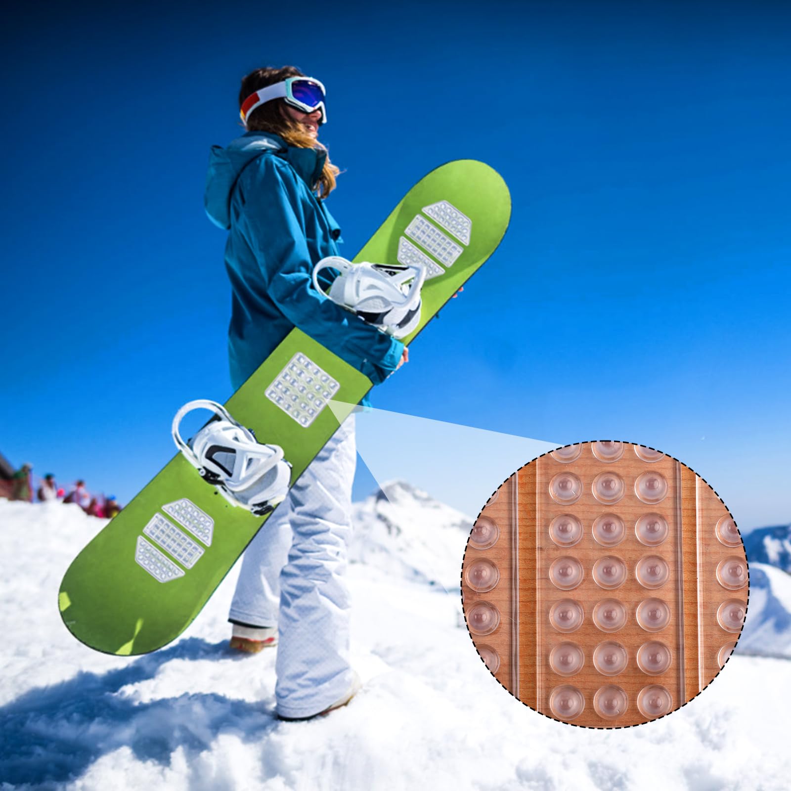 BOXOB 4pcs Pad Snowboard Antidérapant, Transparent Anti-Dérapage Stomp Pad Snowboard Auto-adhésif Clear Stomp Pad Hiver Accessoires de Ski pour Snowboard Hommes Femmes