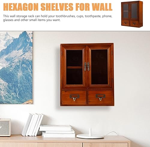 Miniatura 5 de Holibanna Gabinete de almacenamiento de pared de madera, gabinete de medicina de pared de baño, armario de cocina colgante rústico para colgar en la