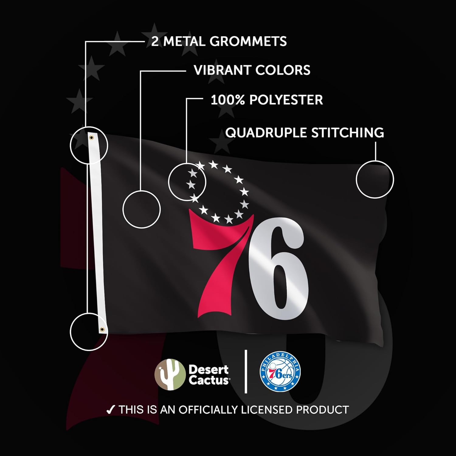 Desert Cactus Philadelphia 76ers Flag Team Philly NBA National Basketball Association 100% Polyester Indoor Outdoor 3x5 feet Flags (Flag F) - Image 4