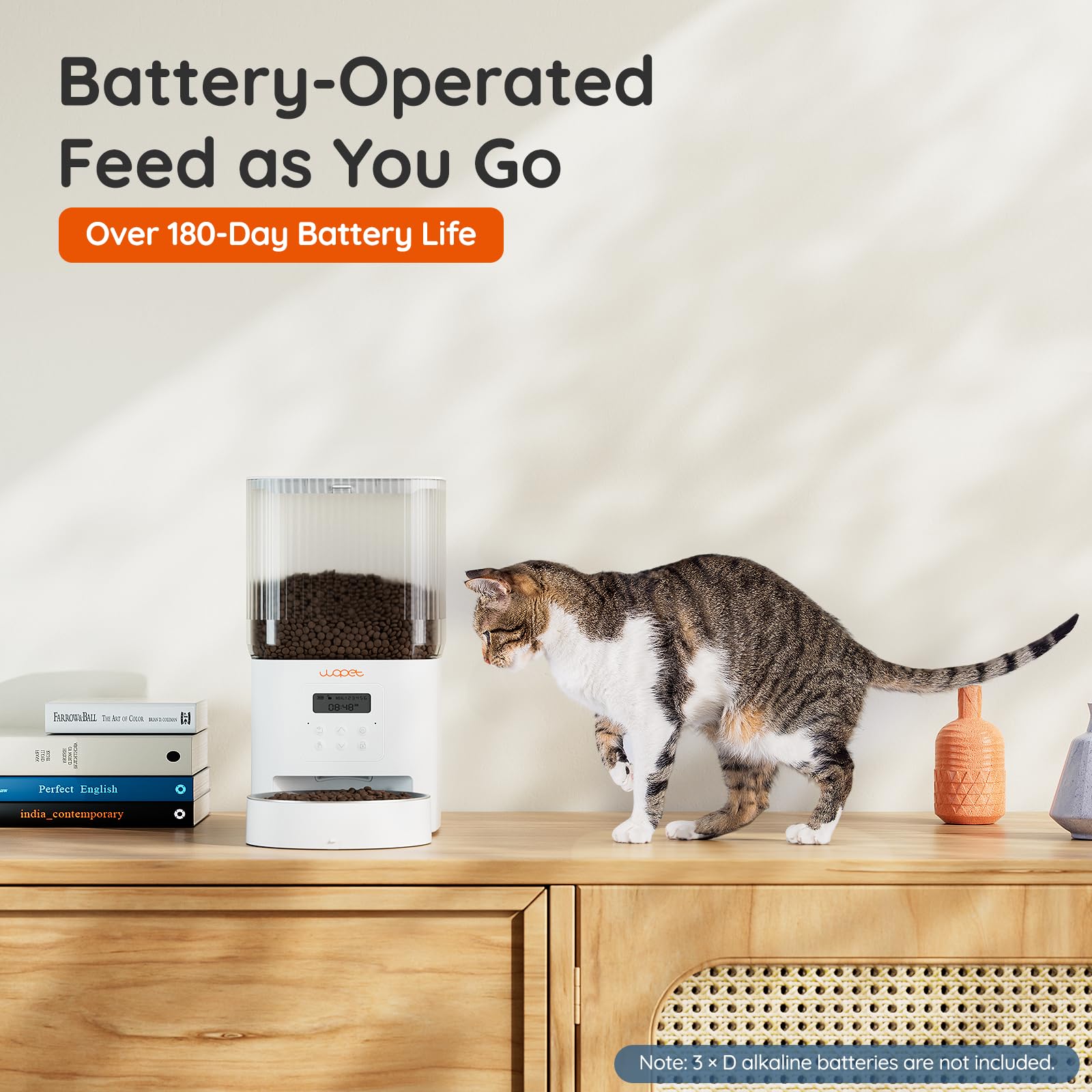 WOPET Automatic Cat Feeder, 4L Automatic Dog Feeder with 180-Day Battery Life, Programmable Cat Food Dispenser with Stainless Steel Bowl，1-6 Meals Per Day - image 2