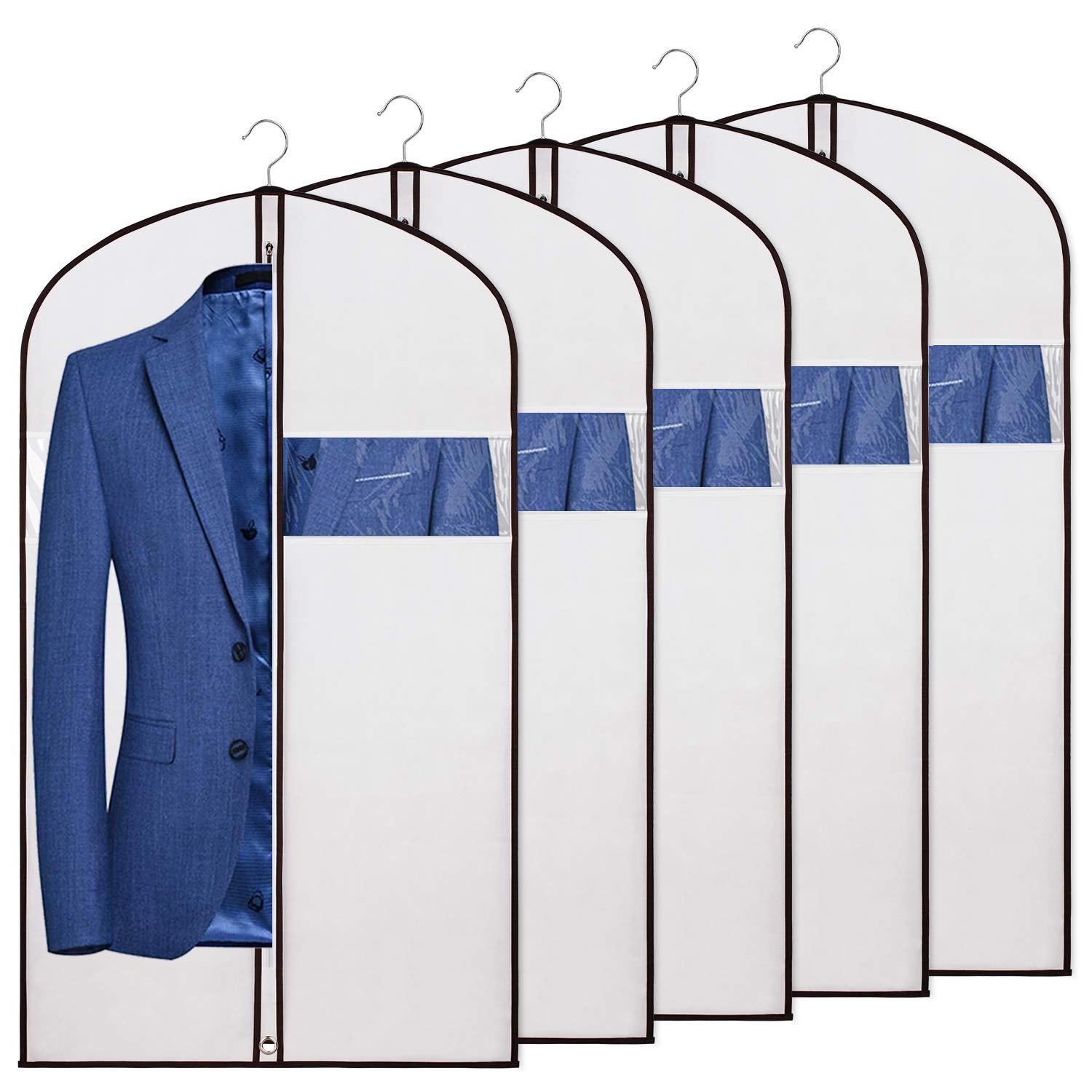 Syeeiex Suit Bags for Travel Breathable Foldable Clothes Covers for Mens' Suit Dress Coat Gown (White, 43"x24" 5Pcs)