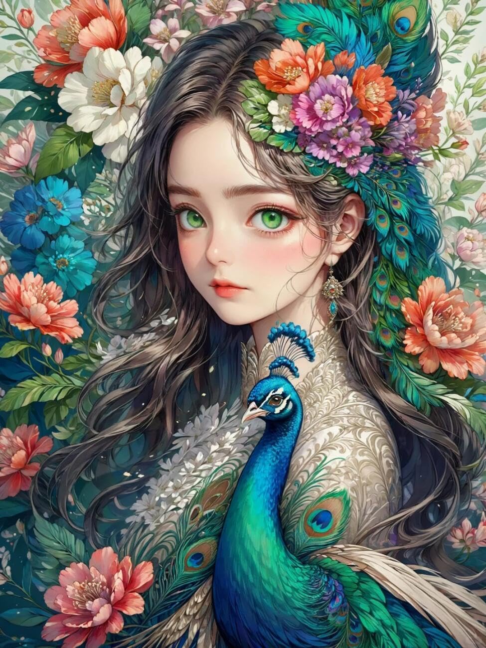 RKFLGEW 14CT Cross-Stitch Kits Woman and Peacock Cross-Stitch Kits for Beginner Or Adults,DIY Easy Counted Needlework Embroidery Set Home Decoration 40x50cm