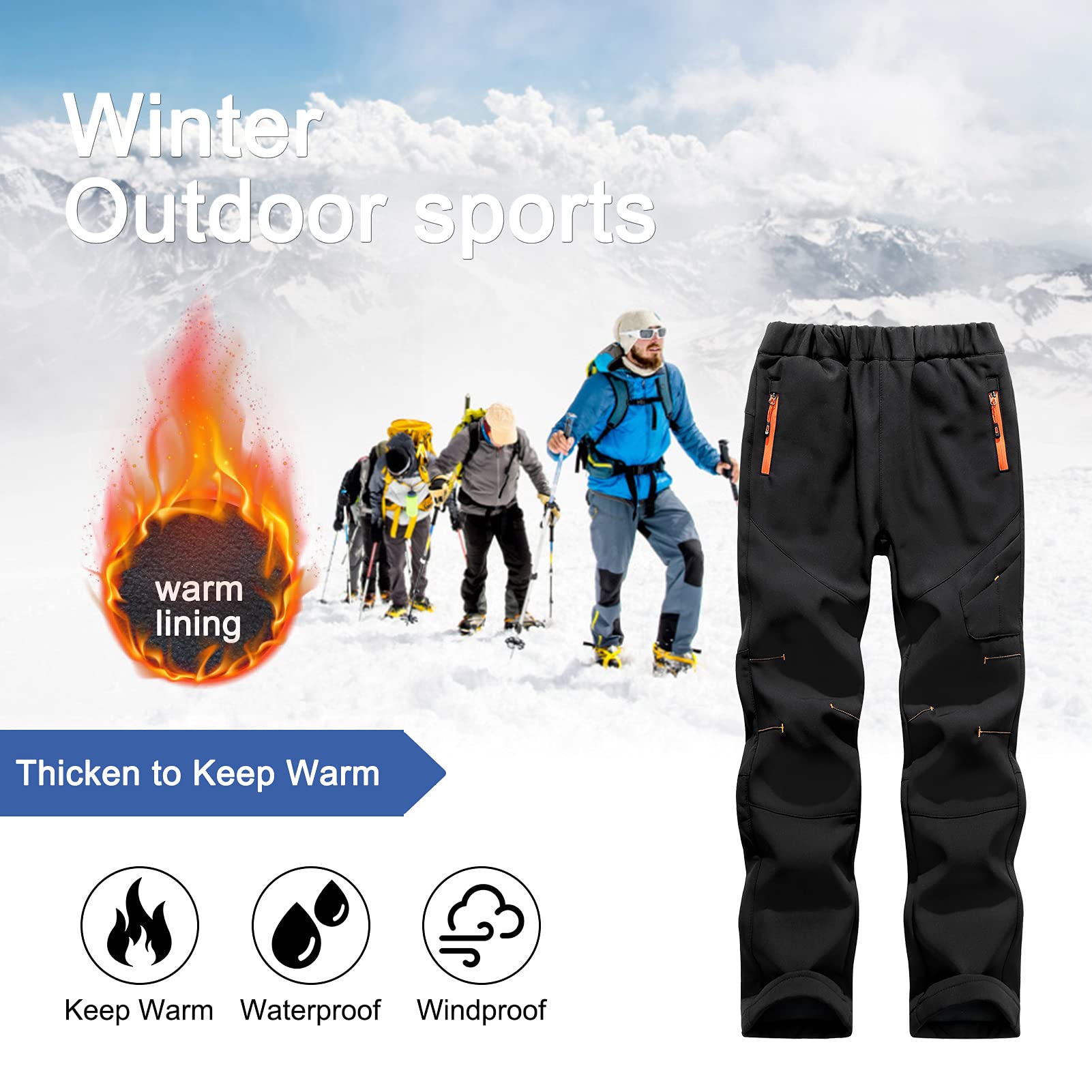 Pantalon Softshell Garçon Fille Pantalon de Ski Imperméable pour Enfant Pantalon Randonnée Thermique Coupe-Vent 6-16 Ans