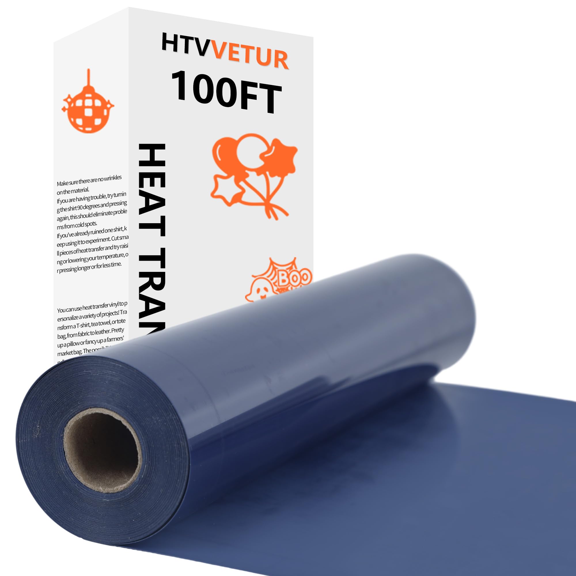 HTVVETUR Navy Blue Iron on Vinyl Roll 12" x 100ft, HTV Heat Transfer Vinyl