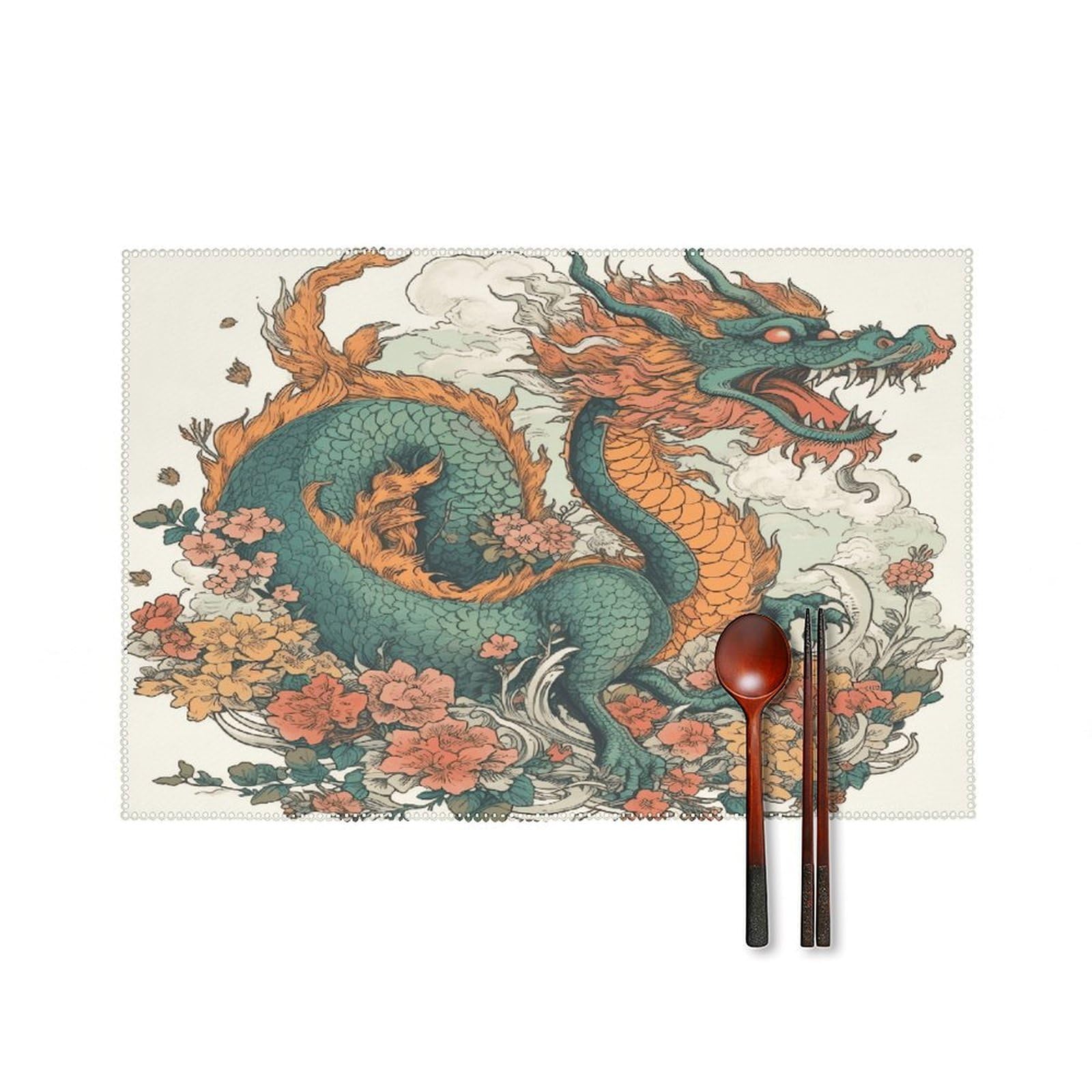 Fodpand Style Flowers And Dragons Placemats Set Of 4 Place Mats Table Mats