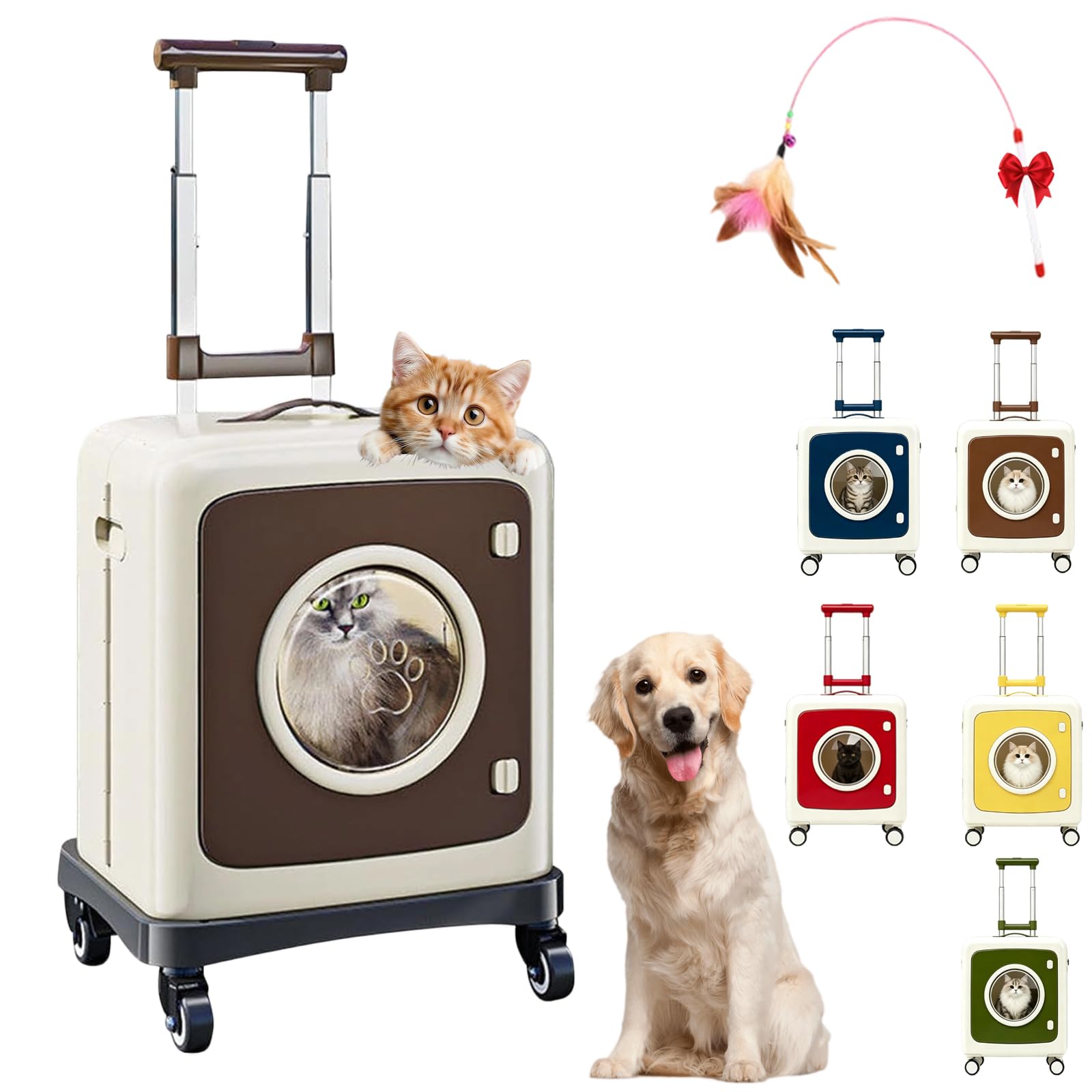 TransportíN Plegable para Mascotas con Ruedas Y Ventana PanoráMica (Coffee) | Mochila Transportadora Con Ruedas Para Perros Y Gatos, Con Carcasa RíGida Desmontable, Asa Ajustable En 3 Niveles Y Ruedas