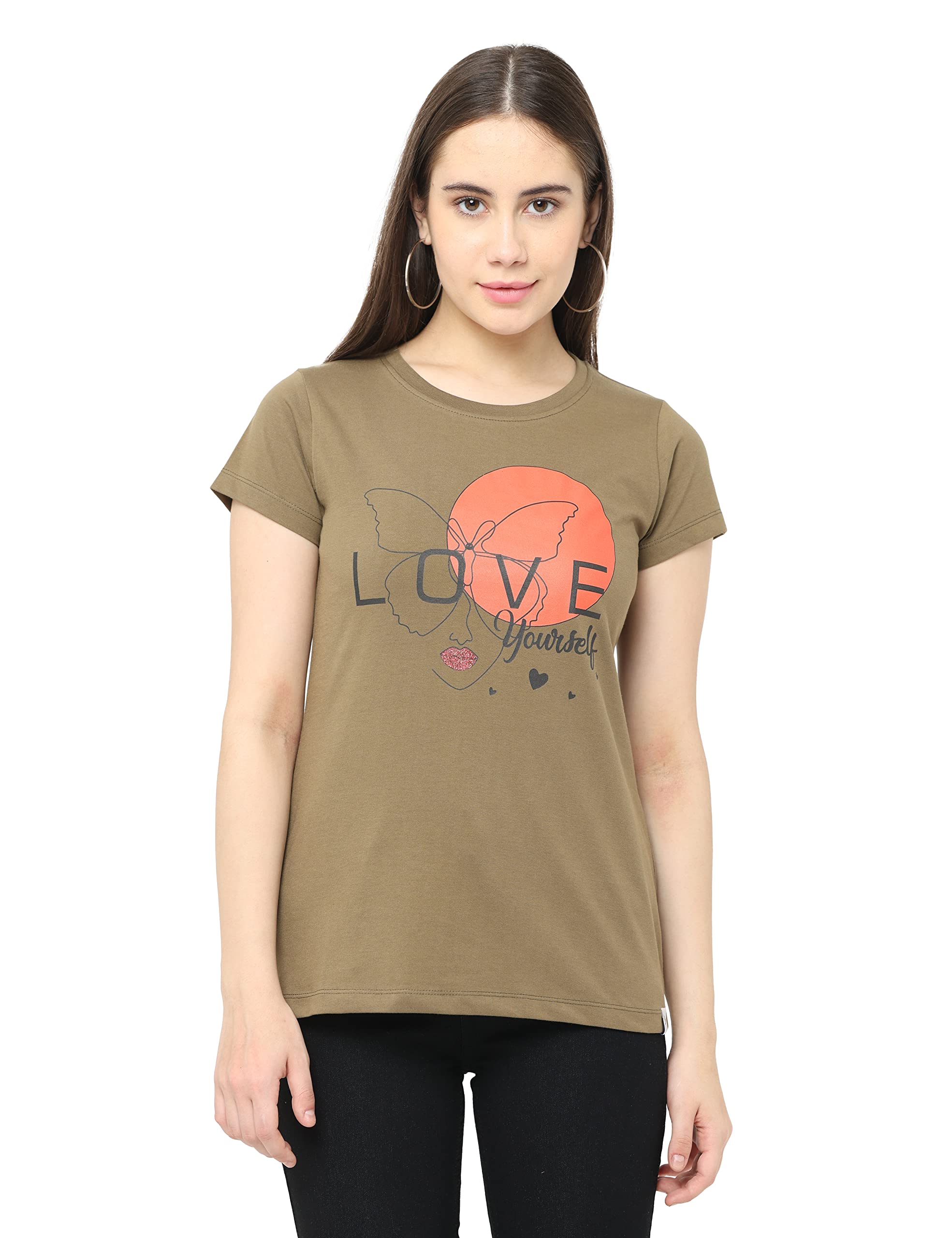 FLYCOLORS Women Half Sleeve T-Shirt (Pack of 1, Dark Green)