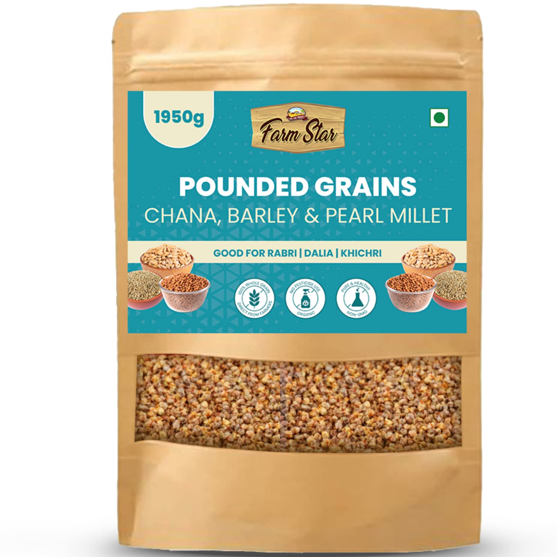 Pounded Mixed Grains-Chana-Bajra (Pearl Millet) and Barley (Jau)– Whole Grain, good for Rabri (Raab), Dalia, Raita, Khichdi | Non-GMO, No Pesticide use, direct from farmers | 1950gm (B0B1HW8JVF) Amazon Price History, Amazon Price Tracker
