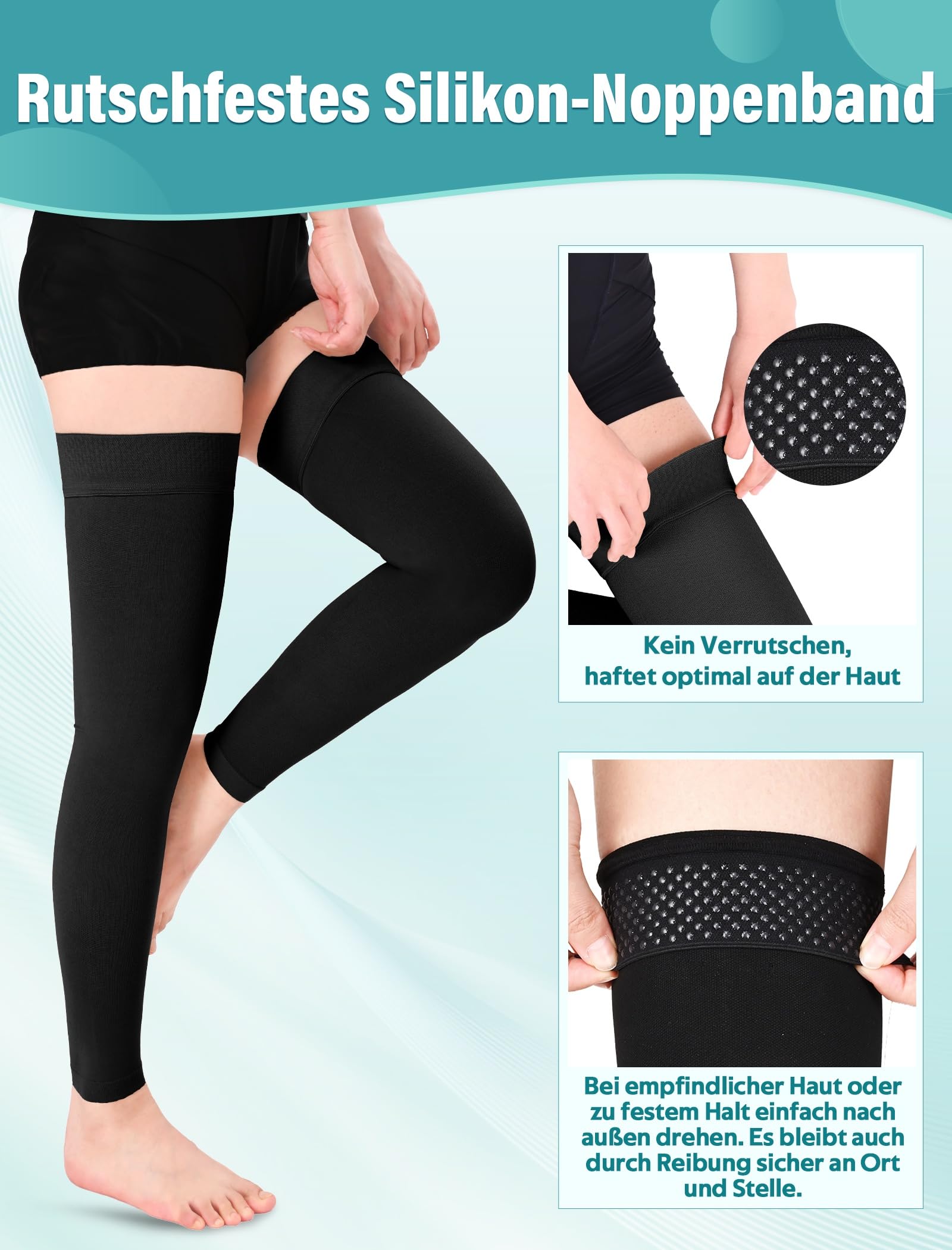Medical Medias de compresión para hombre y mujer, 15 – 20 mmHg, clase I, largo muslo, calcetines de compresión, sin pie, con banda de silicona para apoyo graduado varicosas