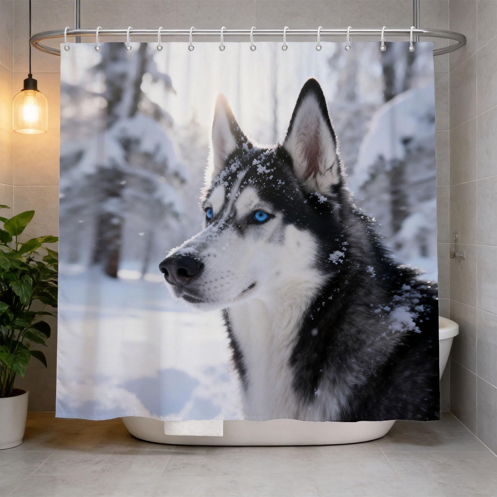 Hongduo 3D Husky Shower Curtain for Stalls Bathtubs Cute Animals Bathroom Decor Shower Curtain Set Polyester Fabric Waterproof 120x180cm/48X71 Inch with Hooks