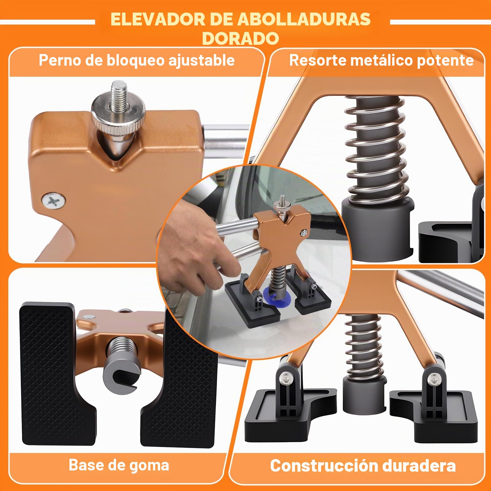 KAOLALI Kit de Extractor de Abolladuras de Coche, 78Pcs Kit de reparación de abolladuras, con Extractor de Abolladuras Dorado de Puente y Pistola de Pegamento para Reparación de Abolladuras de Coche