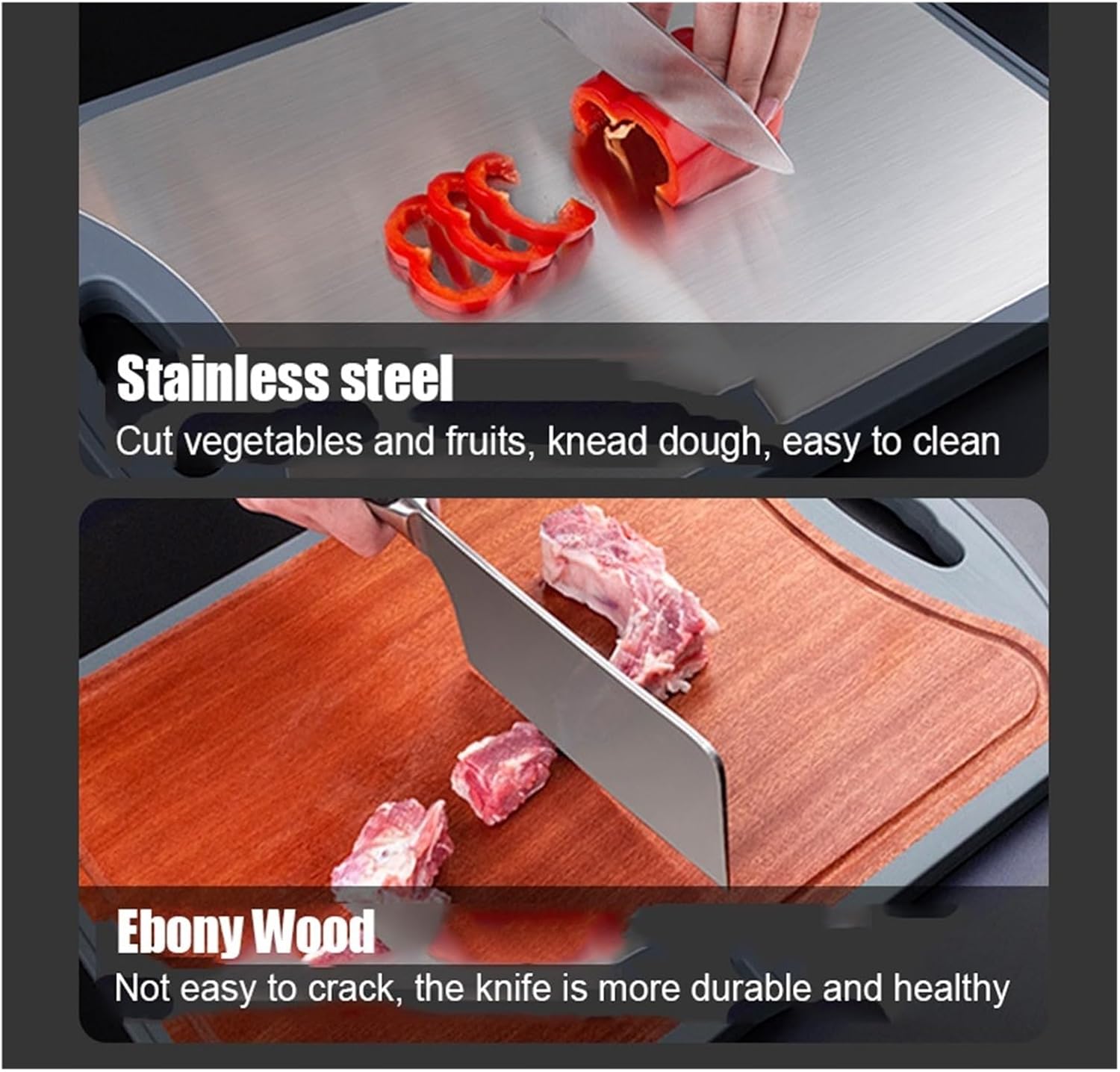 Board Household Stainless Steel Cutting Double Solid Wood Chopping Black Ebony In The Kitchen