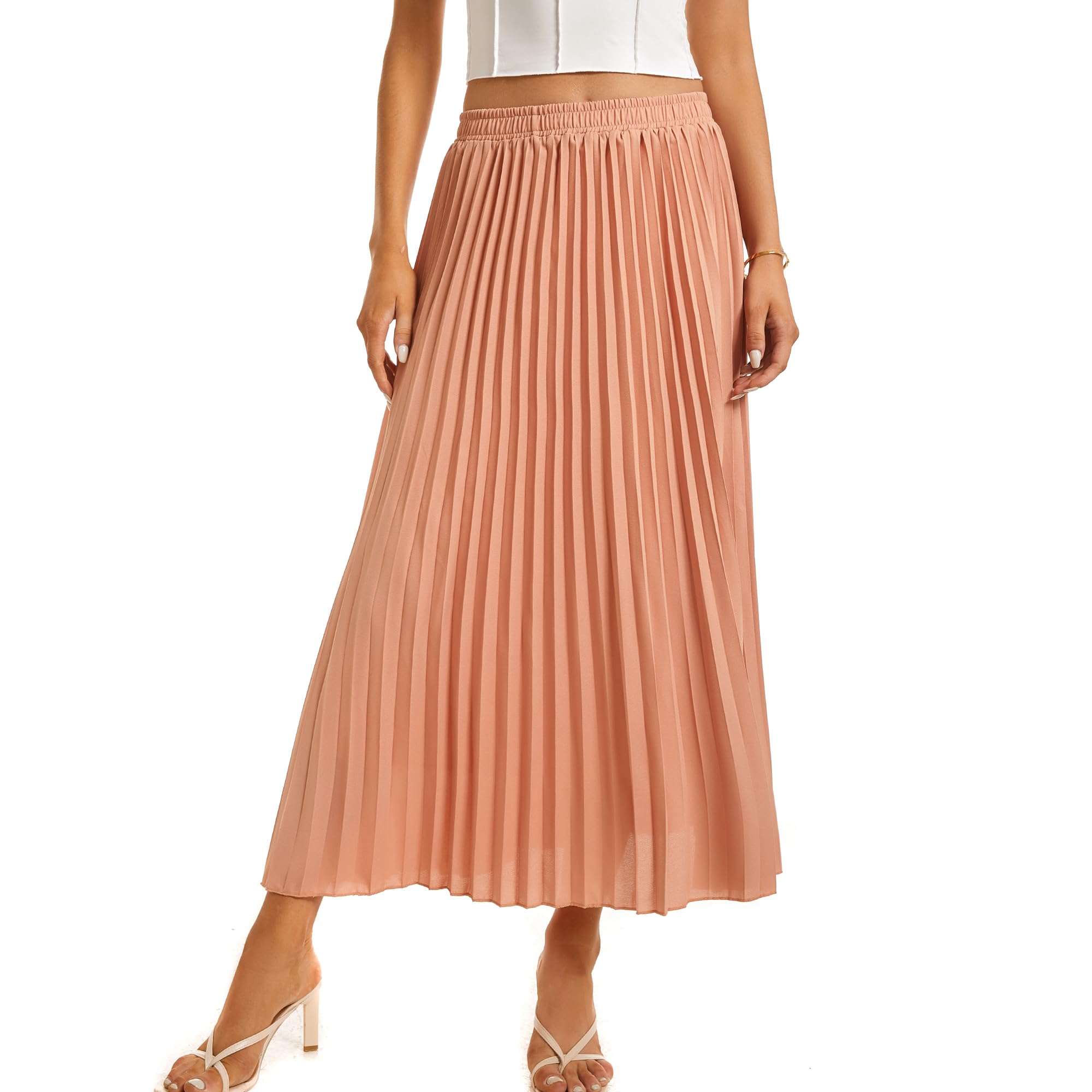 Jupe longue plissée élastique taille haute pour femme - Style bohème