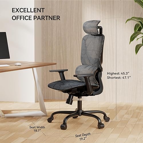 Miniatura 2 de NOBLEWELL Silla de oficina ergonómica de malla con ajuste flexible, soporte lumbar, silla de computadora de escritorio con respaldo alto con