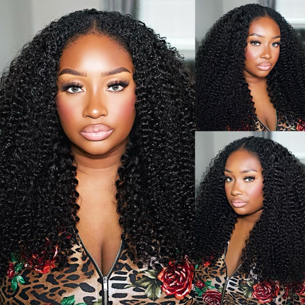 13x6 Lace Front Wigs Human Hair HD Lace Front Wigs Human Hair Pre Plucked Afro Kinky Curly Human Hair Wigs for Women 180% Density 4b/4c Glueless Wigs Human Hair for Women 18 inch
