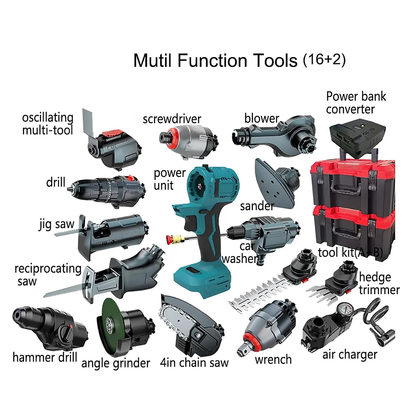 Kit combinado de herramientas eléctricas multifuncionales: taladro de impacto sin escobillas, sierra de calar, destornillador, lijadora, máquina de limpieza, sierra de cadena, llave de doble propósito