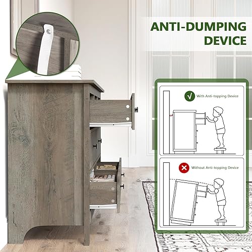 Miniatura 7 de Vikiullf Cómoda de 7 cajones  Aparadores de madera para dormitorio, cajones de almacenamiento grises para dormitorio, sala de estar, organizador de