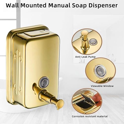 Miniatura 3 de Dispensador de jabón comercial montado en la pared, acero inoxidable, gran capacidad, 16.9 fl oz, para jabón de manos, diseño antioxidante para