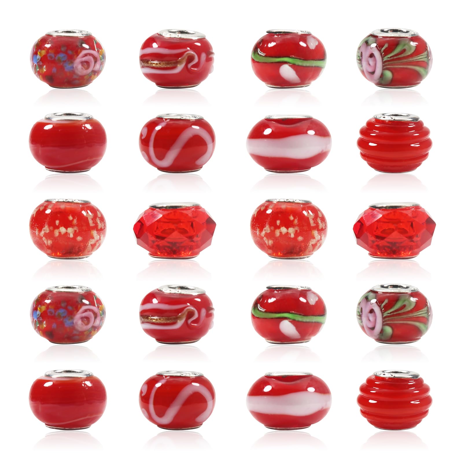 Perles européennes grand trou en verre rouge TOAOB pour enfilage facile de bijoux